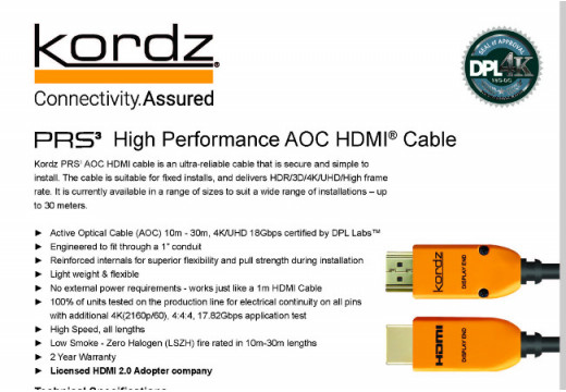 Cables Serie PRS de HDMI de KORDZ